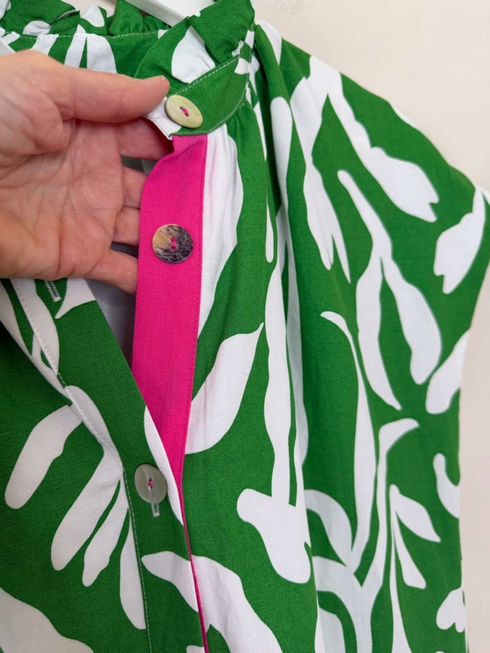 THML AUDREY SHORT SLEEVE BUTTON UP SHIRT DRESS POCKETS TROPICAL PRINT LINEN - Picture 4 of 11
